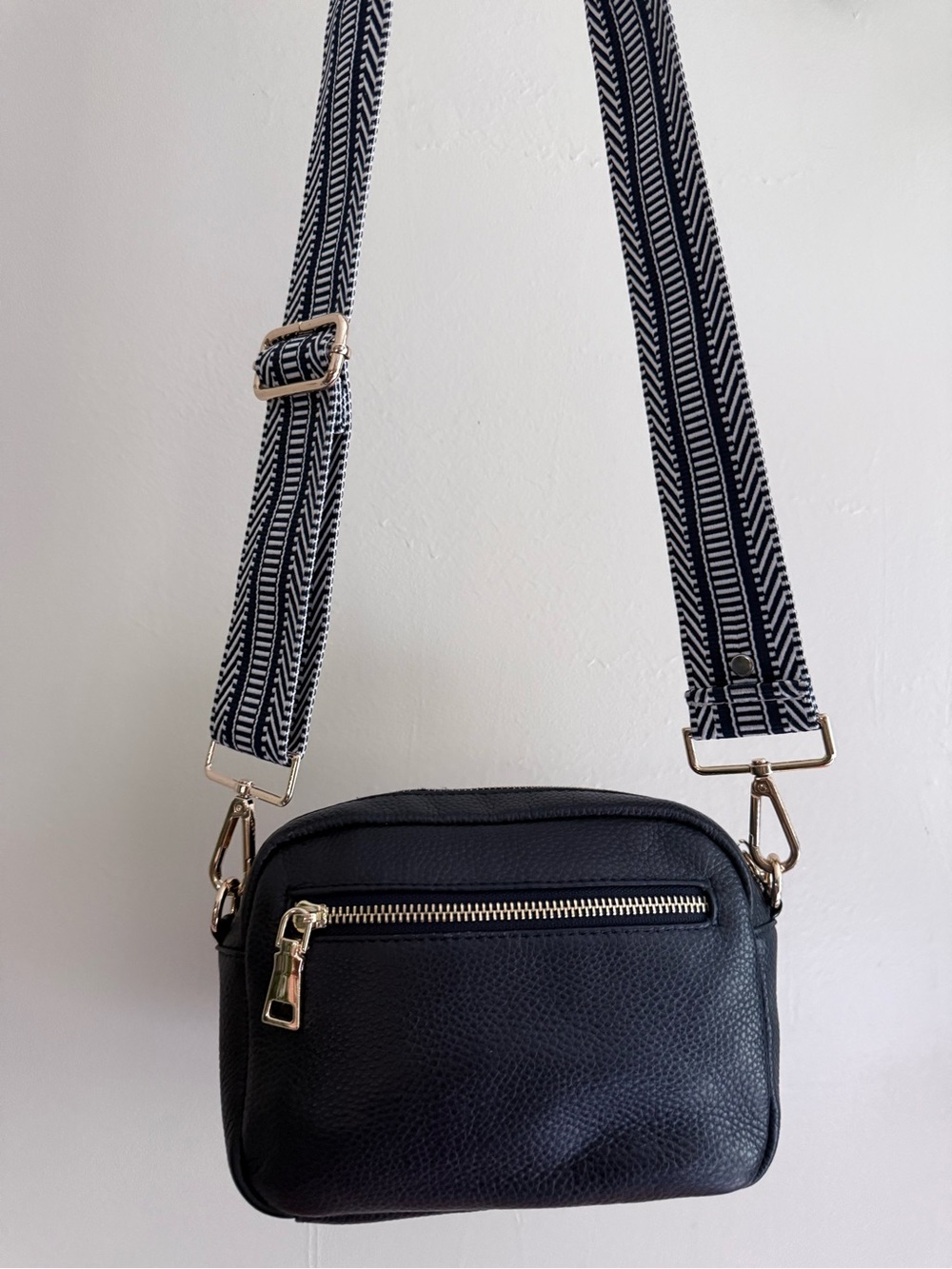 Pom Pom London Dark navy blue Crossbody Shoulder Bag with Patterned Strap - Picture 3 of 13